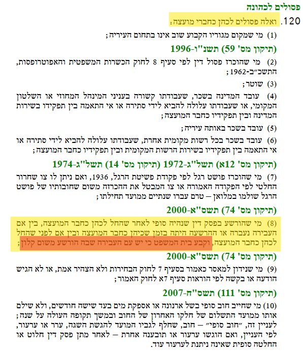 קלון קובלנה פלילית - פקודת העיריות קלון פסילה לכהונת חבר מועצה