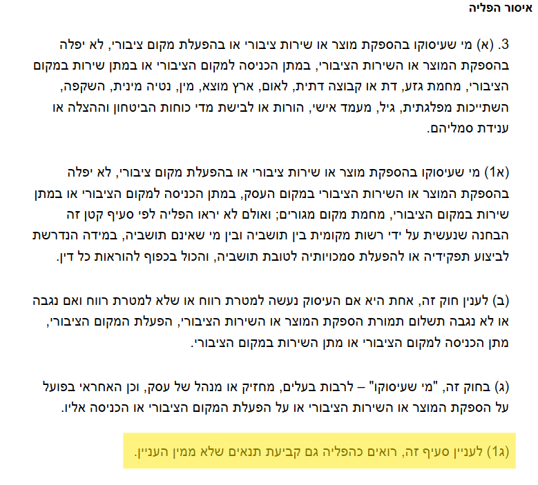 סעיף ג1 חוק איסור הפליה במוצרים, בשירותים ובכניסה למקומות בידור ולמקומות ציבוריים, תשס"א-2000
